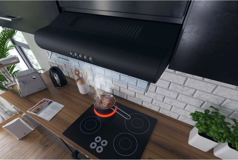 Elegant black design with glass panel