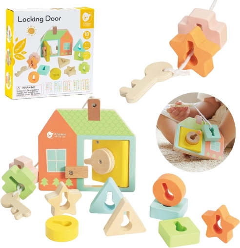 Classic World Montessori Wooden Beading Keys and Doors 11 pcs