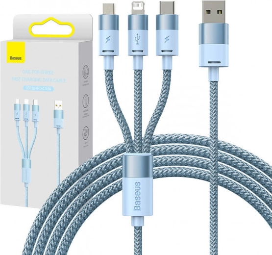 Câble de chargement et de données 3‑en‑1 BASEUS StarSpeed, USB‑C / micro USB / Lightning, 3,5 A, 1,2 m, bleu