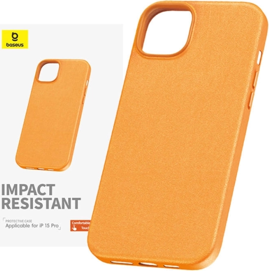 Pouzdro na iPhone 15 Pro Max Baseus Fauxther Series oranžové