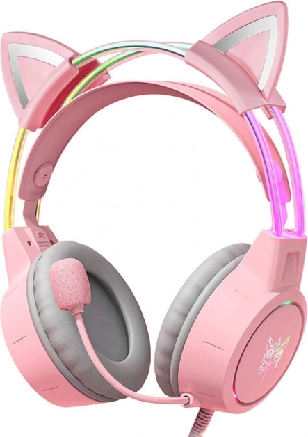 Onikuma gaming headphones X15Pro pink with cat ears
