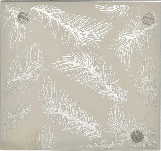 Plateau décoratif en verre en forme de feuille, blanc avec détails argentés, 15 × 15 cm
