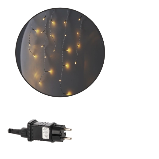 LED curtain light with icicles, 300 LEDs, warm white, 12 m