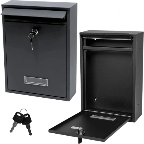 Galvanized Steel Mailbox, Black 32 × 21.5 × 8.5 cm