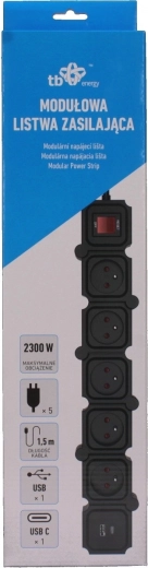 Modułowa listwa zasilająca Energy z USB, 1,5 m