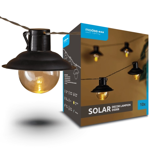 Modee solcelledrevet LED-lampionkæde til haven 4,7 m, 10 stk.