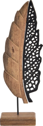 Feuille décorative en bois de manguier et métal noir 35 cm