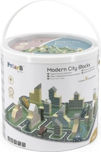 PolarB Wooden Building Set – Modern City, 56 Blocks