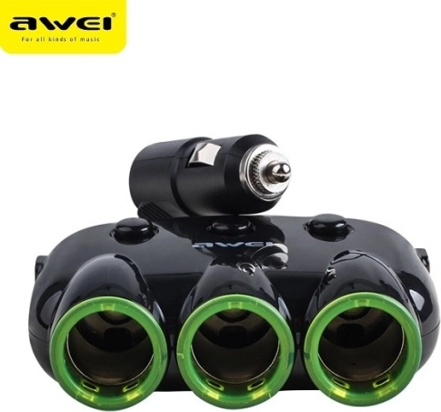 Awei C-3S car cigarette lighter splitter with 3 sockets and 2 USB
