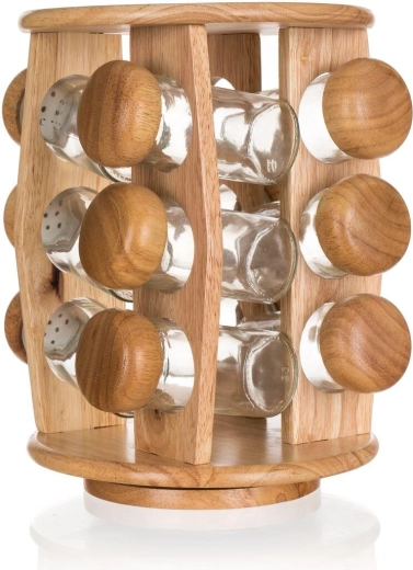 BRILLANTE krydderisæt af glas og træ med drejestativ, 12 stk.