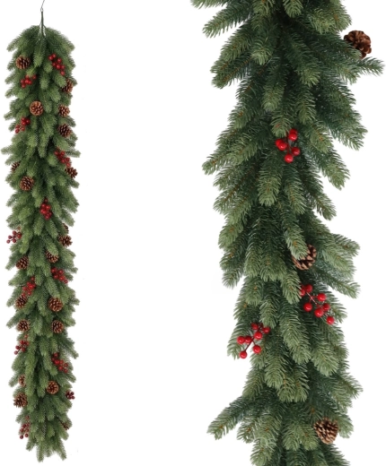 Christmas garland with cranberries and pine cones 200 cm