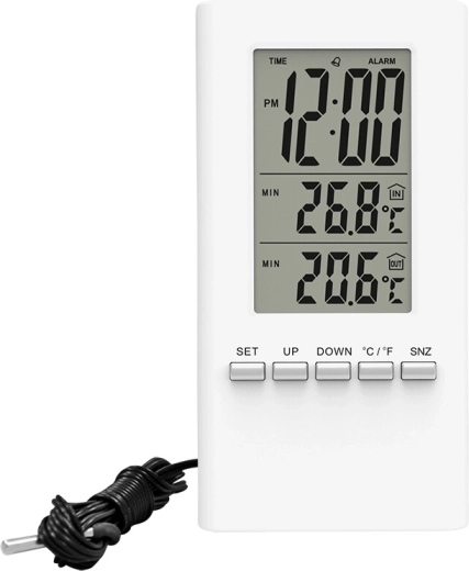Solight digital thermometer with large display, time and date, white