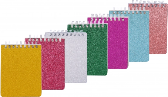 Ring-bound glitter notebook 8.8 × 12.5 cm, 70 sheets