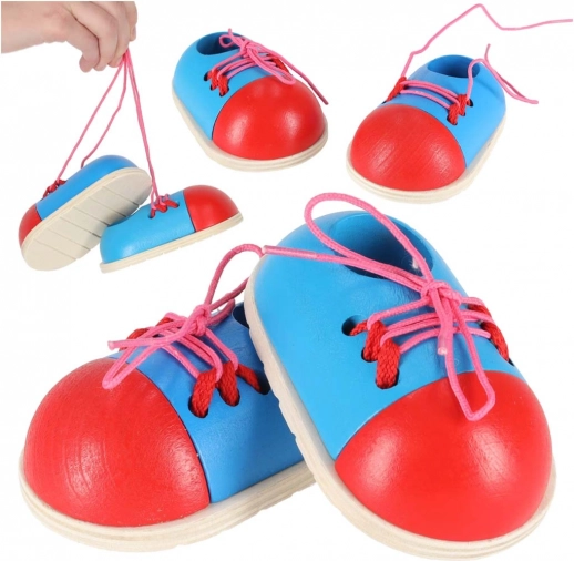 Wooden lacing shoes for learning to tie shoelaces, 2 pcs