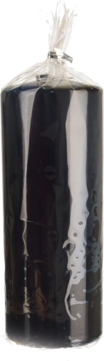 Blank skinnende sort cylindrisk stearinlys 7 × 18 cm