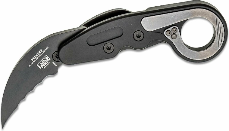 CRKT Provoke Veff Serrations zakmes karambit 6 cm, zwart, aluminium