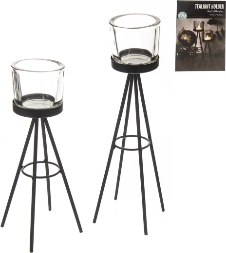 Set di portacandele in vetro e metallo nero 2 pz