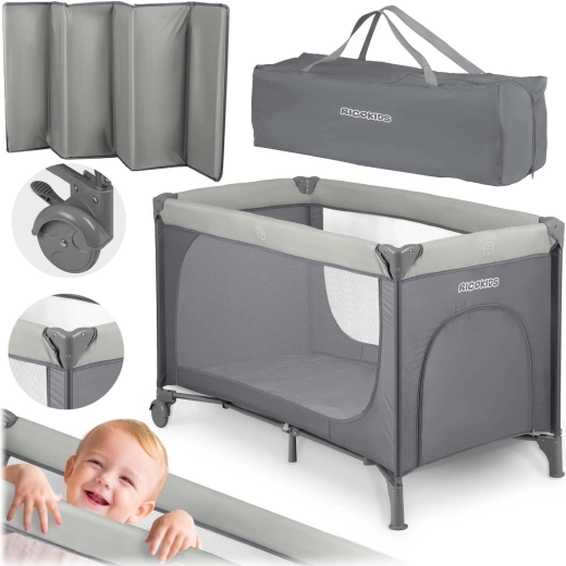 Travel cot with mattress and carry bag 125 × 65 × 78 cm light gray