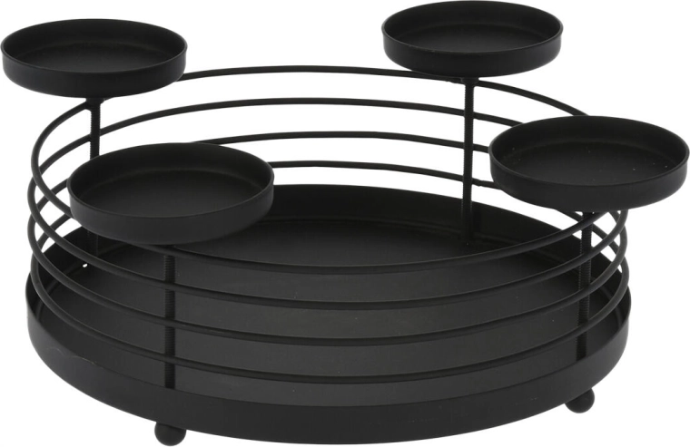 Candelabro rotondo in metallo per 4 candele, nero, diametro 32 cm