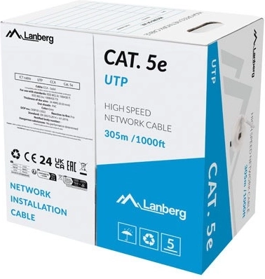 Lanberg netværkskabel UTP Kat.5E 305m grå Fluke bestået test