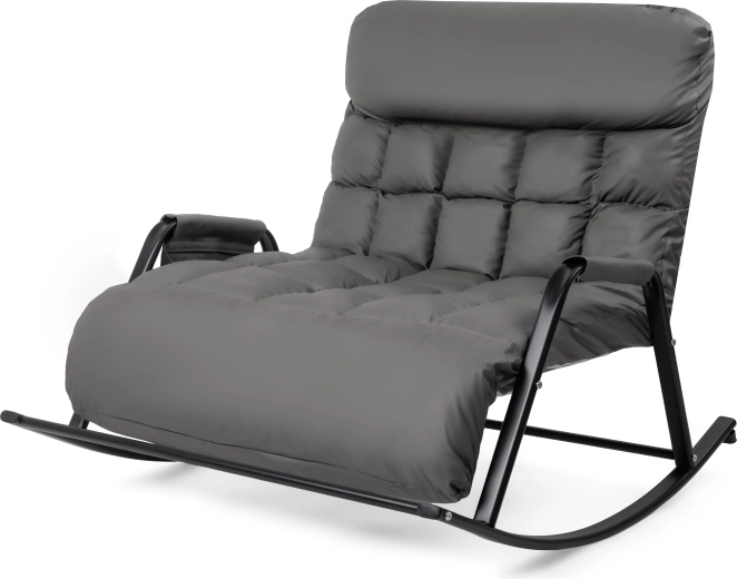 Double Rocking Chair with Adjustable Backrest and Cushion, XXL, Grey