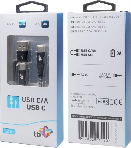 Kabel 2w1: USB-C i USB A o długości 1,2 m