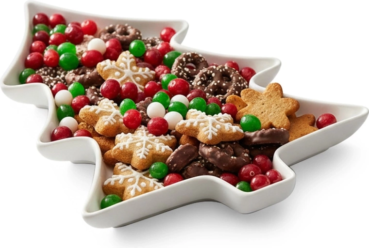 Porcelain serving plate in the shape of a Christmas tree 35 × 26 × 3 cm, white