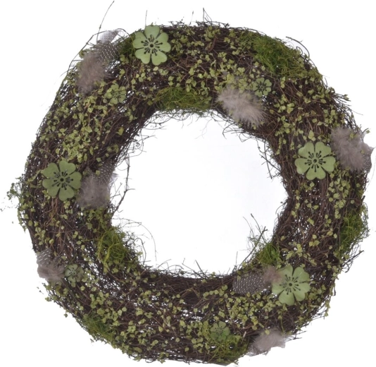 Couronne en osier vert printanier 35 cm