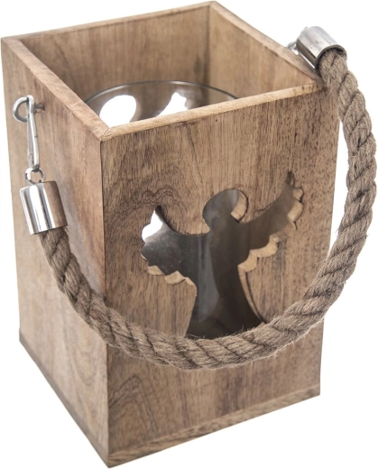 Bougeoir en bois de manguier et verre avec motif ange