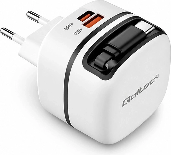 Caricatore da rete Qoltec GaN 65 W USB‑C PD PPS con cavo retrattile