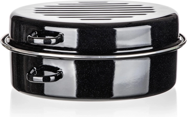 Enamelled Oval Roaster 38 × 23.5 × 17 cm 2-piece CULINARIA Black BANQUET