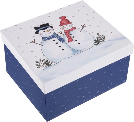 Scatola regalo in carta con fiocchi di neve blu 21 × 18,5 × 11,5 cm