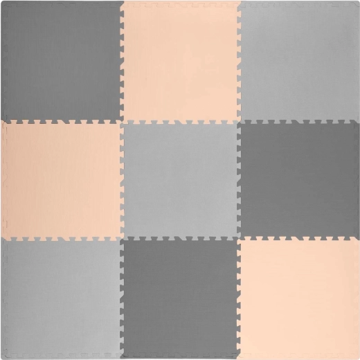 Ricokids tappeto puzzle in schiuma 180 × 180 cm grigio-pesca (9 pezzi)