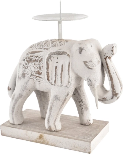 Portacandela in legno Elefante bianco 16 × 7 × 19 cm