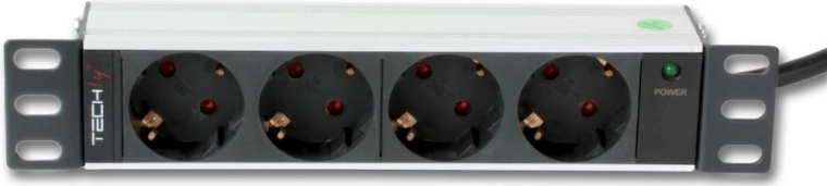 Power strip for 10" rack, 1U, 4x Schuko, 250 V/16 A, 1.8 m cable