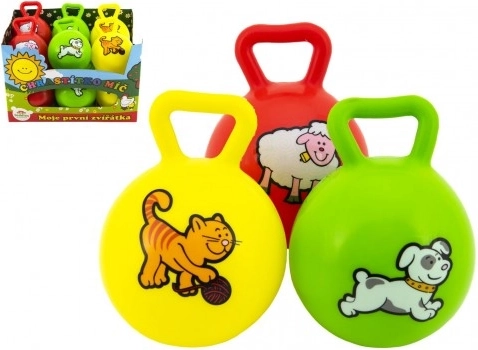 pallina con manico e sonaglio i miei primi animaletti, 10 cm