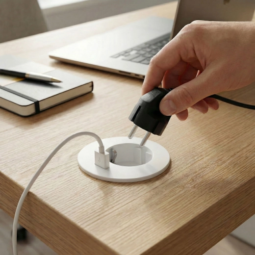 Presa da tavolo incassata con USB bianca