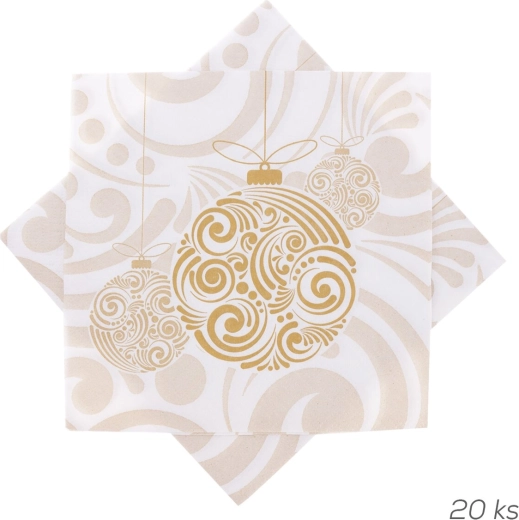 Papirservietter julekugle guld 33 × 33 cm, 20 stk.