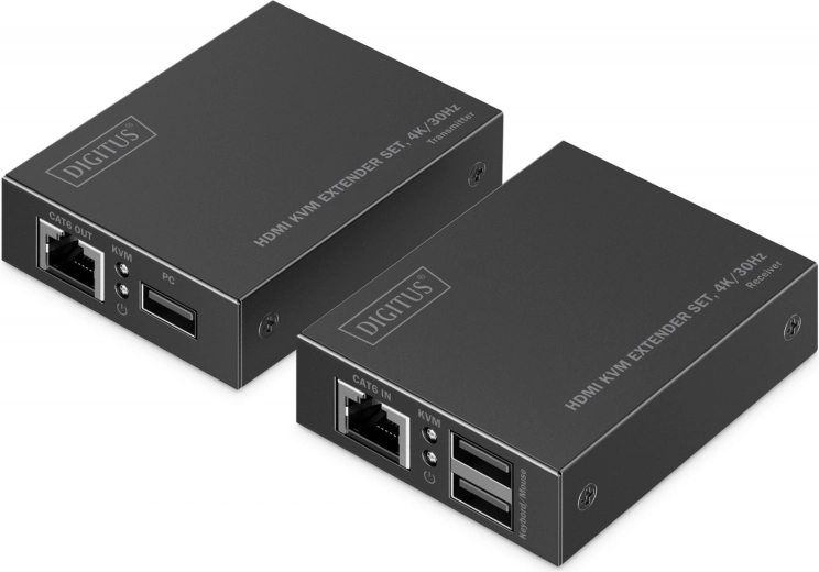 Extender HDMI su cavo di rete CAT6 4K/30 Hz con KVM USB 1.1 e controllo IR (kit trasmettitore + ricevitore)