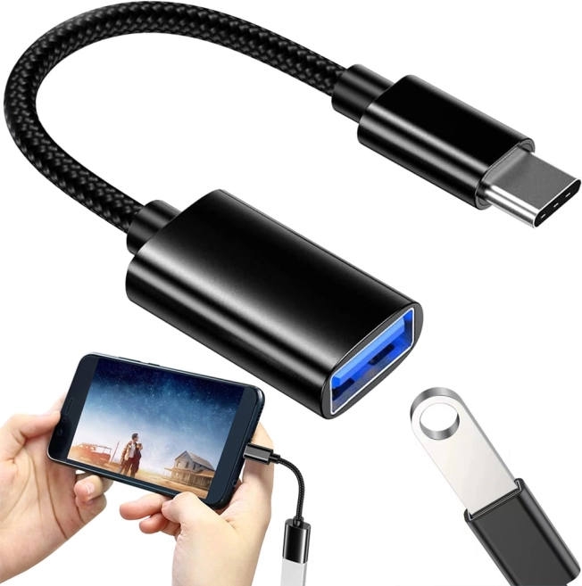 USB-C to USB-A 3.0 OTG adapter with braided cable