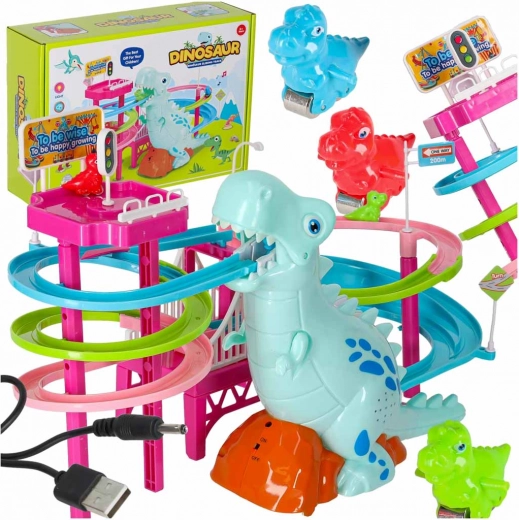 Dinosaur Raceway with Slide, Moving Stairs, LED and Sound