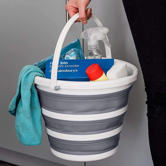 Secchio pieghevole rinforzato in silicone 10 l – Grigio-bianco