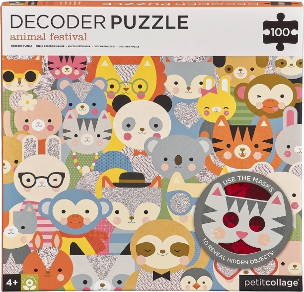 Petit Collage puzzle decodifica Festival degli animali con occhiali 3D, 100 pezzi