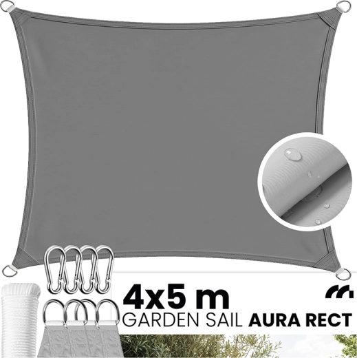 AURA rechthoekig tuinschaduwdoek 4 × 5 m grijs