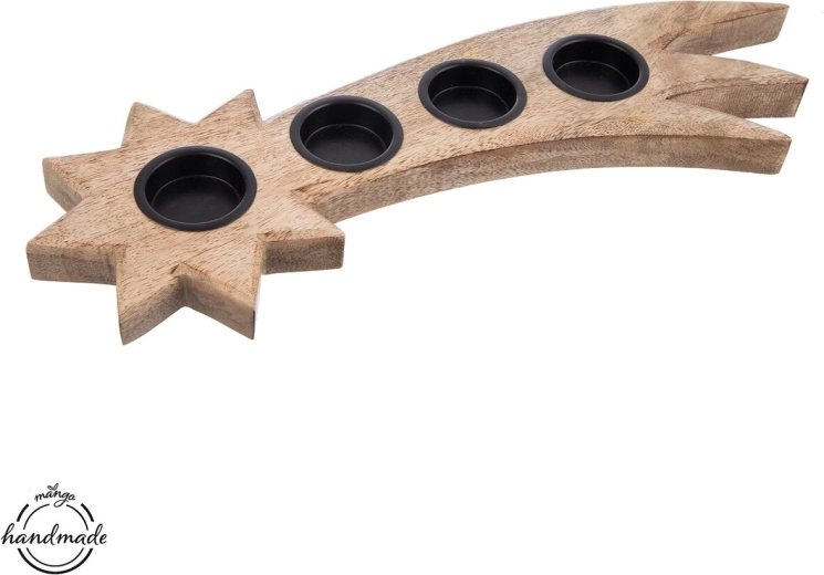 Portacandele MANGO in legno e metallo a forma di stella cadente per 4 tealight