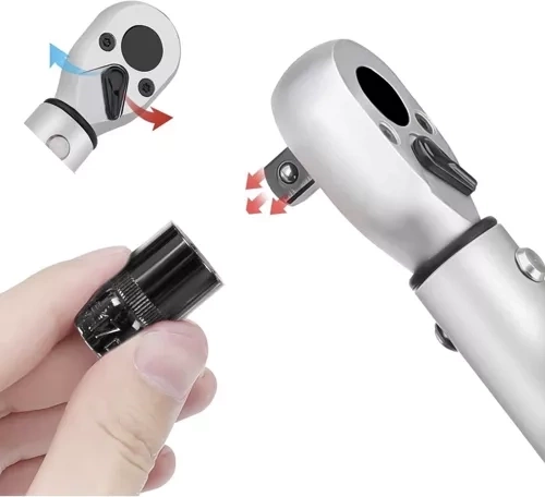 Ratchet head and “LOCK/UNLOCK” setting lock