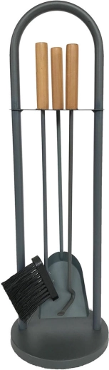 Kit d’accessoires de cheminée avec support gris 68,6 cm – acier et bois, ensemble 3 pièces