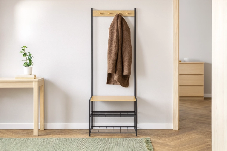 Organizzazione 2 in 1: appendiabiti, panca e scarpiera
