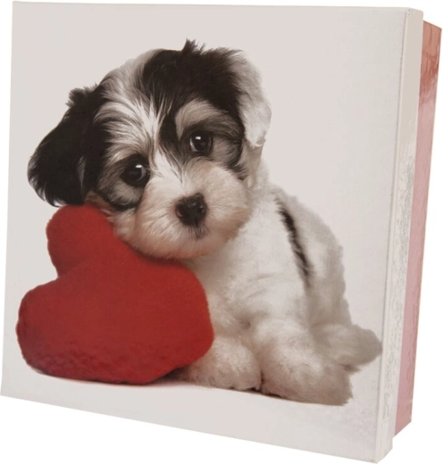 Scatola regalo in carta con motivo Dog bianca/rossa 18 × 18 × 7 cm
