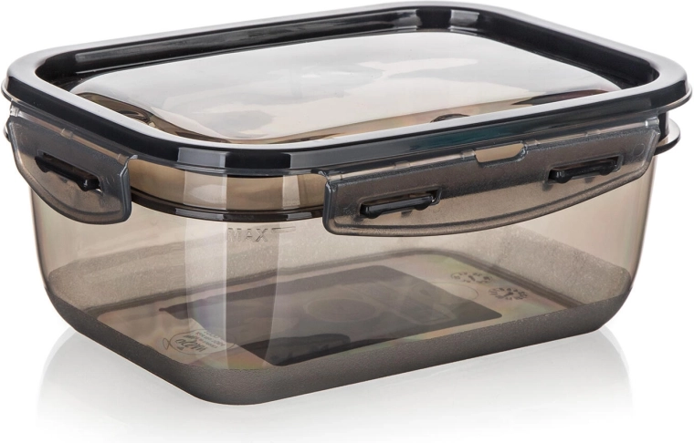 Contenitore CADENZA rettangolare 1 l con chiusura a scatto, plastica fumé trasparente